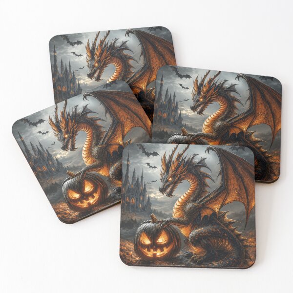 Item preview, Halloween Black Dragon with Pumpkin – Gothic Castle Fantasy designed and sold by DrakariArt.