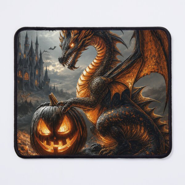 Item preview, Halloween Black Dragon with Pumpkin – Gothic Castle Fantasy designed and sold by DrakariArt.