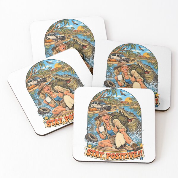 Item preview, STAY POSITIVE! Funny Outback 4x4 Camping Crocodile Adventure Retro 70s Australia designed and sold by Yellowriversss.