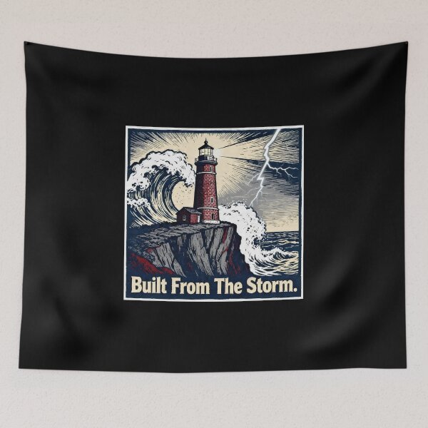 Item preview, Build Your Own legacy - Self Made, Built From The Storm – Vintage Woodcut Lighthouse Storm Resilience designed and sold by Ideeplyfeltit.
