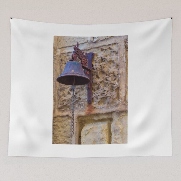 Item preview, Rusty Metal Bell Mounted On Weathered Stone Wall With Chain And Vintage Charm designed and sold by Nmallia.