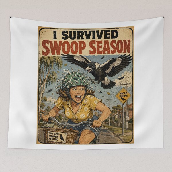 Item preview,  I SURVIVED SWOOP SEASON Funny Australian Magpie Cycling Helmet Retro Vintage designed and sold by Yellowriversss.