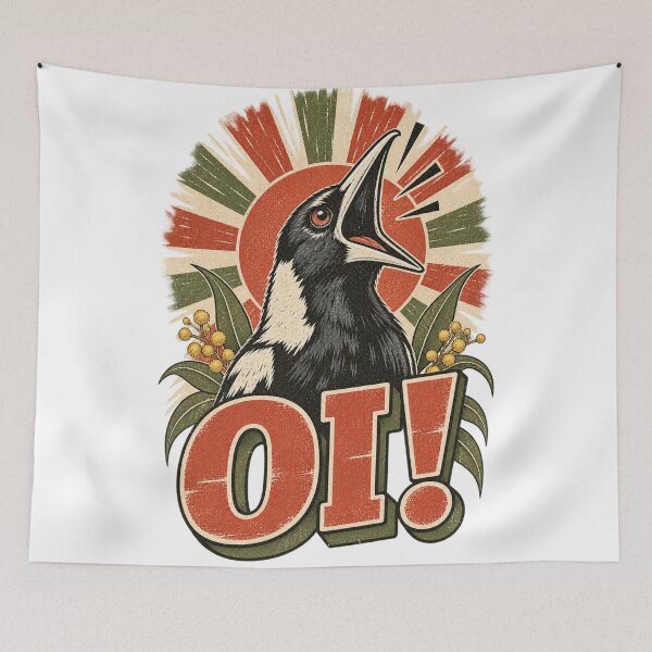 Item preview, OI! Funny Australian Magpie Scream Retro Wattle Vintage Aussie Slang Graphic designed and sold by Yellowriversss.