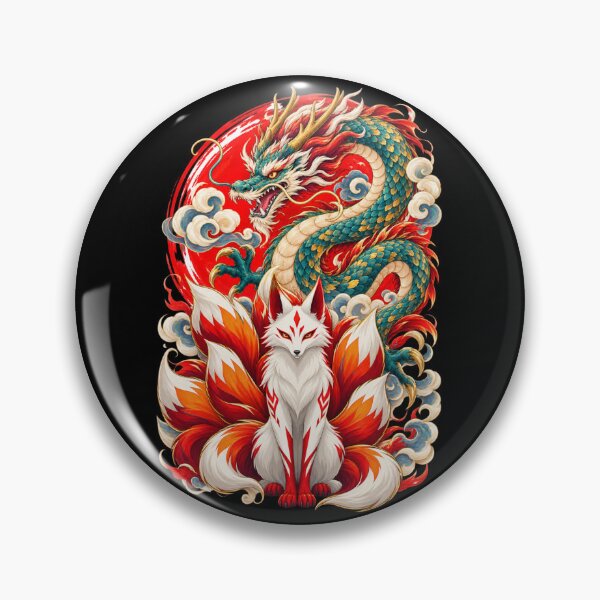 Item preview, Japanese Dragon & Nine-Tailed Kitsune – Mythical Guardian designed and sold by Suzaku Studio.
