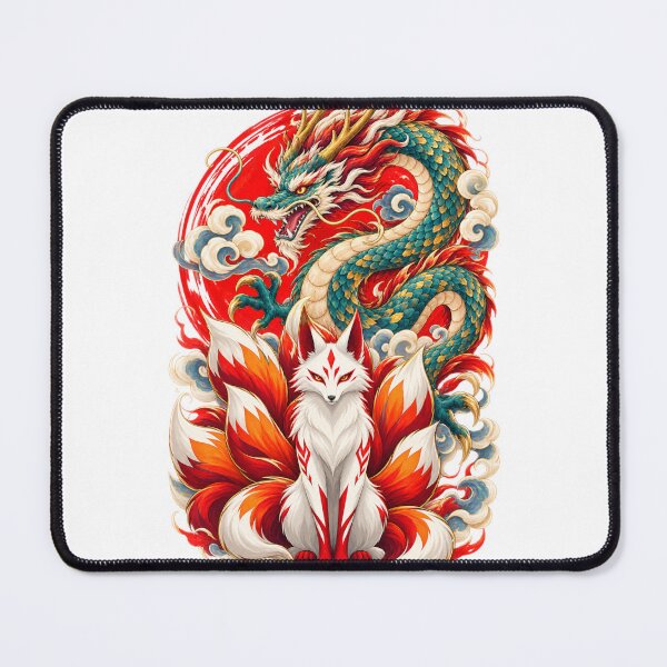 Item preview, Japanese Dragon & Nine-Tailed Kitsune – Mythical Guardian designed and sold by Suzaku Studio.