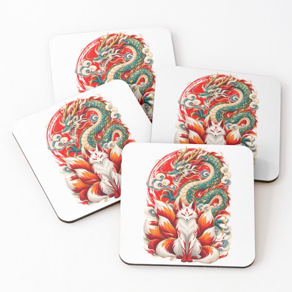 Item preview, Japanese Dragon & Nine-Tailed Kitsune – Mythical Guardian designed and sold by Suzaku Studio.