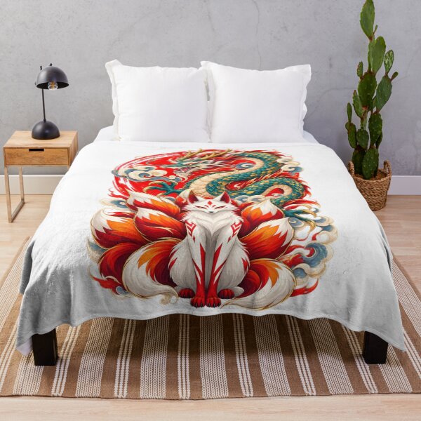 Item preview, Japanese Dragon & Nine-Tailed Kitsune – Mythical Guardian designed and sold by Suzaku Studio.