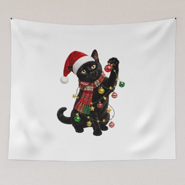 Item preview, Christmas Black Cat Holiday Cat designed and sold by Tanjaberto.