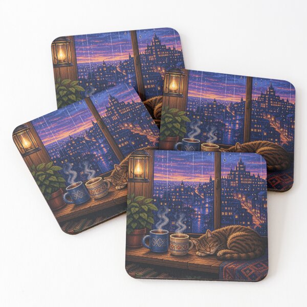 Item preview, Cozy Cafe Pixel Art: Rainy Window Counter designed and sold by bapupa.