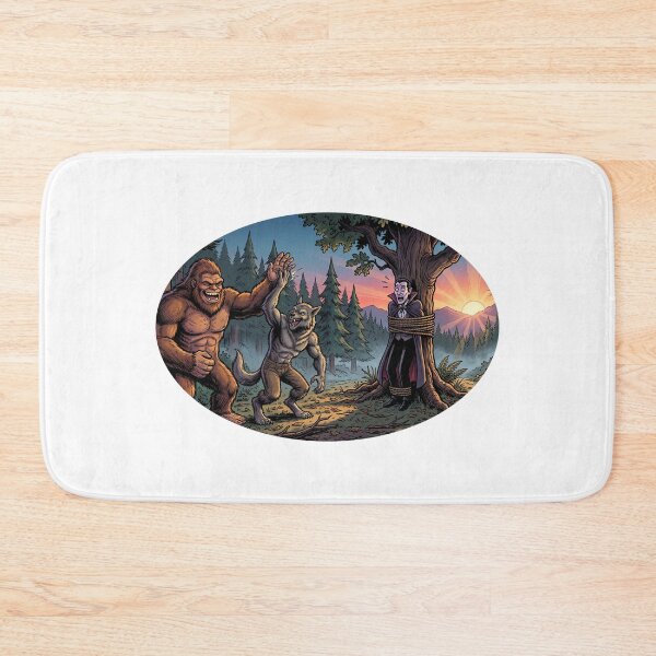Item preview, Funny Halloween Sasquatch and The Wolf Man tie up Dracula at Sunrise designed and sold by Spank My Yeti.