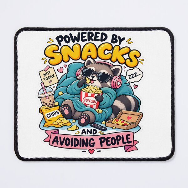 Item preview, Powered by Snacks and Avoiding People – Cute Raccoon Snack Lover Sticker designed and sold by Genzfirevibes.