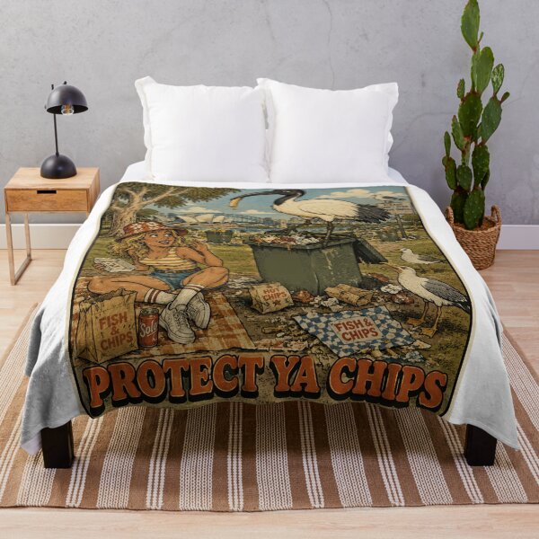 Item preview, PROTECT YA CHIPS Funny Bin Chicken Sydney Fish and Chips Seagull Retro Vintage designed and sold by Yellowriversss.