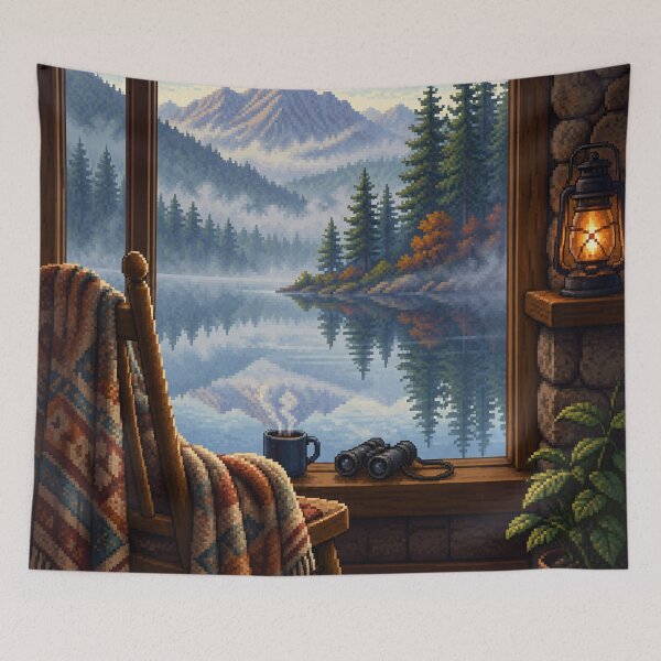 Item preview, Cozy Pixel Art: Mist Lake Cabin designed and sold by bapupa.