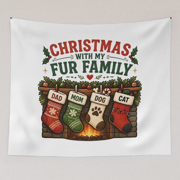 Item preview, Christmas With My Fur Family Dog Cat Family Stockings Design designed and sold by KristenosNehk.