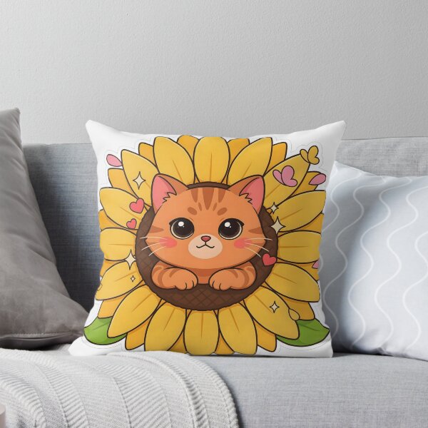 Item preview, Cute Kawaii Cat in Sunflower Blossom Sticker designed and sold by ChibiPCStudio.