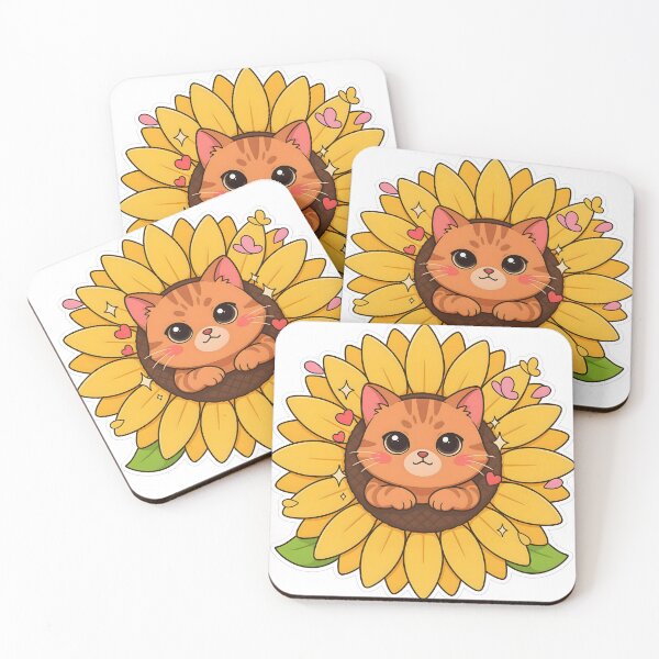 Item preview, Cute Kawaii Cat in Sunflower Blossom Sticker designed and sold by ChibiPCStudio.
