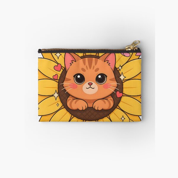 Item preview, Cute Kawaii Cat in Sunflower Blossom Sticker designed and sold by ChibiPCStudio.