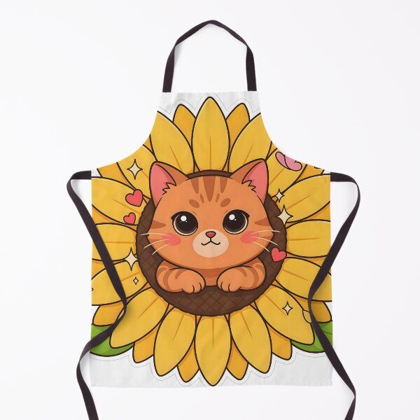 Item preview, Cute Kawaii Cat in Sunflower Blossom Sticker designed and sold by ChibiPCStudio.