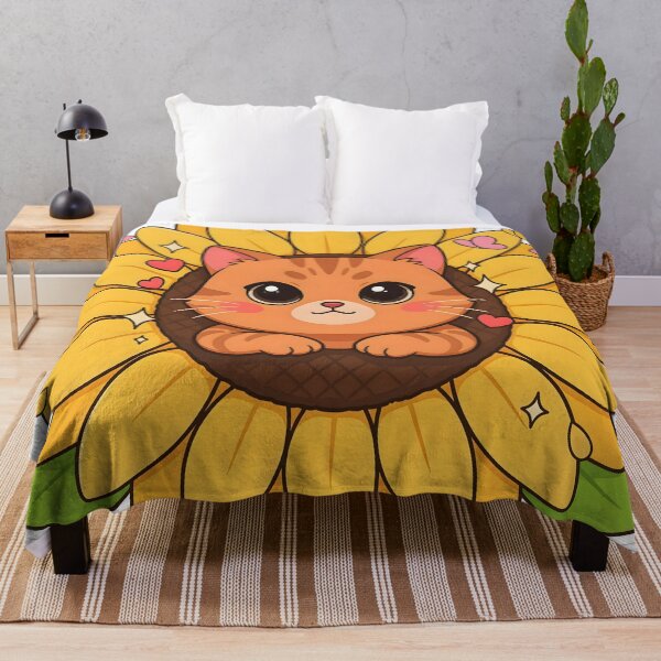 Item preview, Cute Kawaii Cat in Sunflower Blossom Sticker designed and sold by ChibiPCStudio.