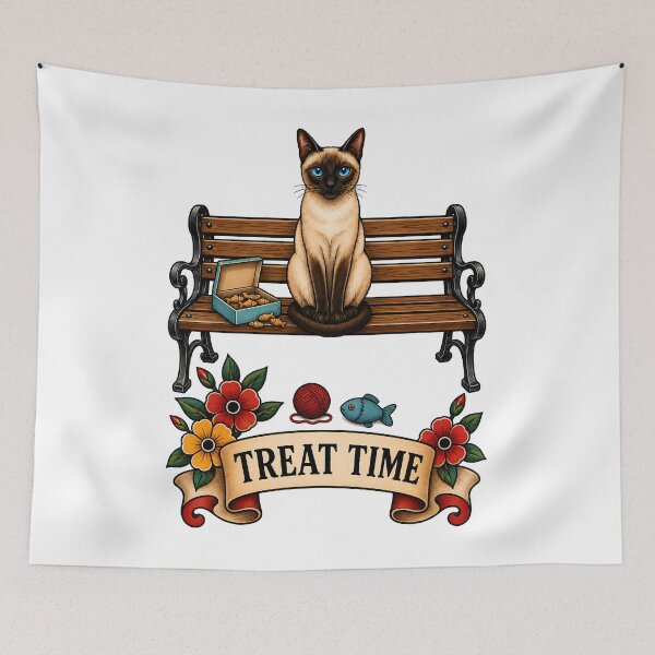 Item preview, Siamese Cat Treat Time Park Bench designed and sold by Old's Cool Cat Studio.