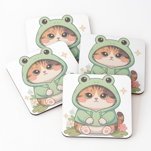 Item preview, Cute Kawaii Cat in Frog Hoodie Costume Sticker designed and sold by ChibiPCStudio.