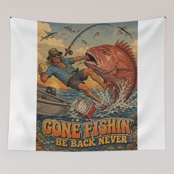Item preview, GONE FISHIN BE BACK NEVER Funny Aussie Fishing Bogan Red Snapper Fish Emperor Retro Vintage designed and sold by Yellowriversss.