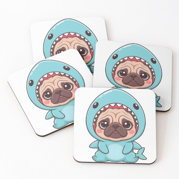 Item preview, Cute Kawaii Pug Dog Shark Costume Sticker designed and sold by ChibiPCStudio.