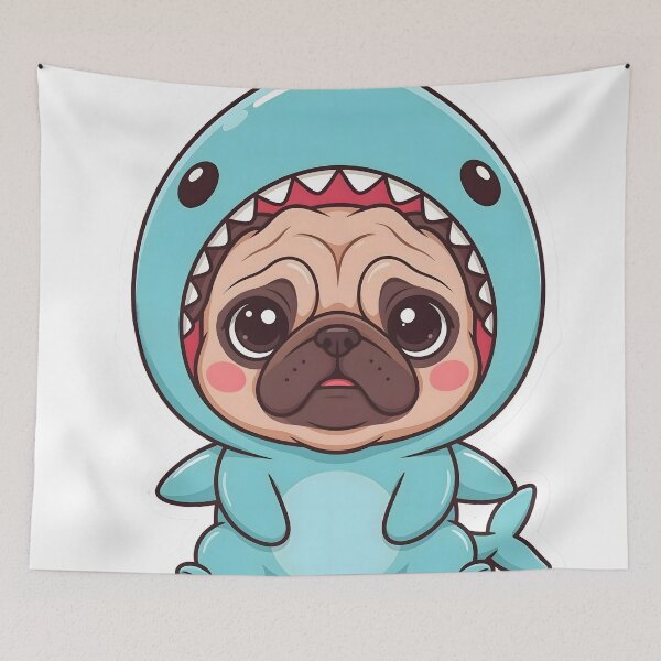 Item preview, Cute Kawaii Pug Dog Shark Costume Sticker designed and sold by ChibiPCStudio.