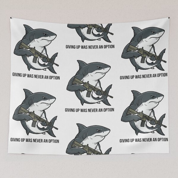 Item preview, Tactical Shark Giving Up Was Never An Option Funny Great White Gun Humor designed and sold by raedattia.