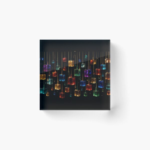Item preview, Futuristic 3 D Suspended Cubes Blue and Purple Geometric Art designed and sold by PrintGo26.