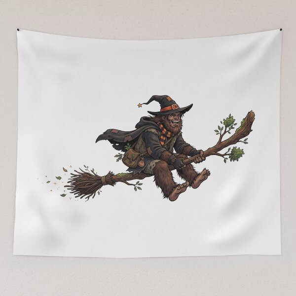 Item preview, Sasquatch Witch Flying on a Giant Broom - Cute Halloween designed and sold by Spank My Yeti.