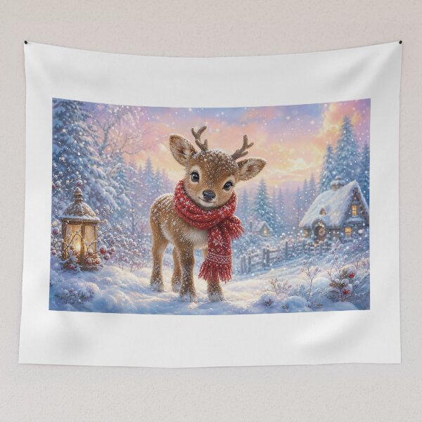 Item preview, Baby Reindeer in a Christmas Red Scarf Magical Winter Woodland designed and sold by acceleratorhams.