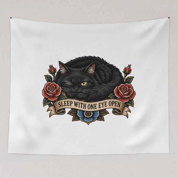 Item preview, Black Cat Sleeping With One Eye Open designed and sold by Old's Cool Cat Studio.