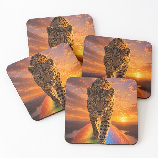 Item preview, Majestic Leopard Walking on a Rainbow at Sunset designed and sold by Vaelia.