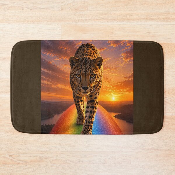 Item preview, Majestic Leopard Walking on a Rainbow at Sunset designed and sold by Vaelia.