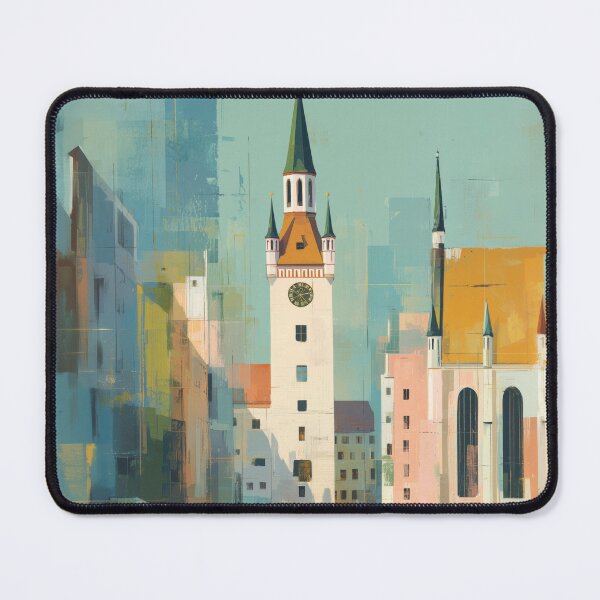 Item preview, Munich Clock Tower, Pastel Skyline Decor designed and sold by MarkedArtPrints.