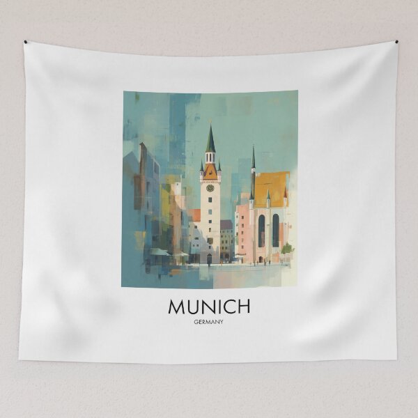 Item preview, Munich Clock Tower, Pastel Skyline Decor designed and sold by MarkedArtPrints.