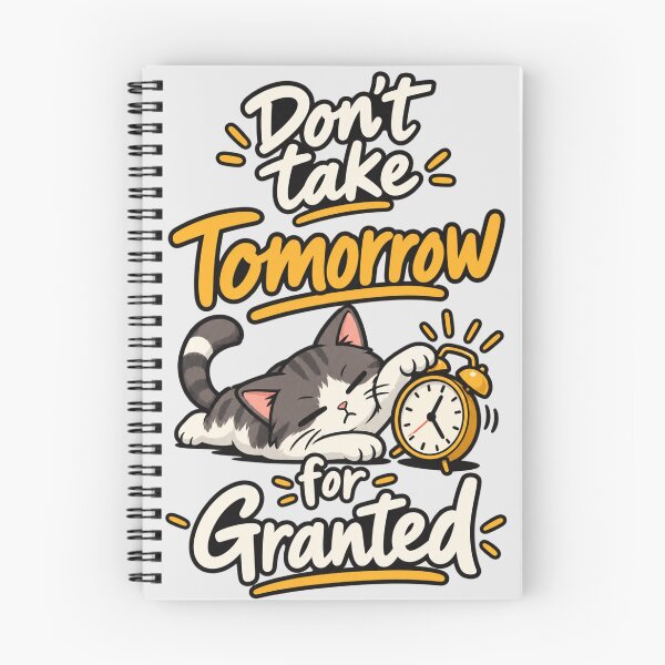 Item preview, Don't Take Tomorrow For Granted - Cute Cat Clock Vintage Quote designed and sold by RaulWeirdAndFun.