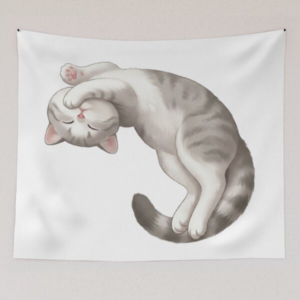 Item preview, Sleeping BB Cat - Cute Silver Tabby Kitten Illustration designed and sold by PetalsPaws.