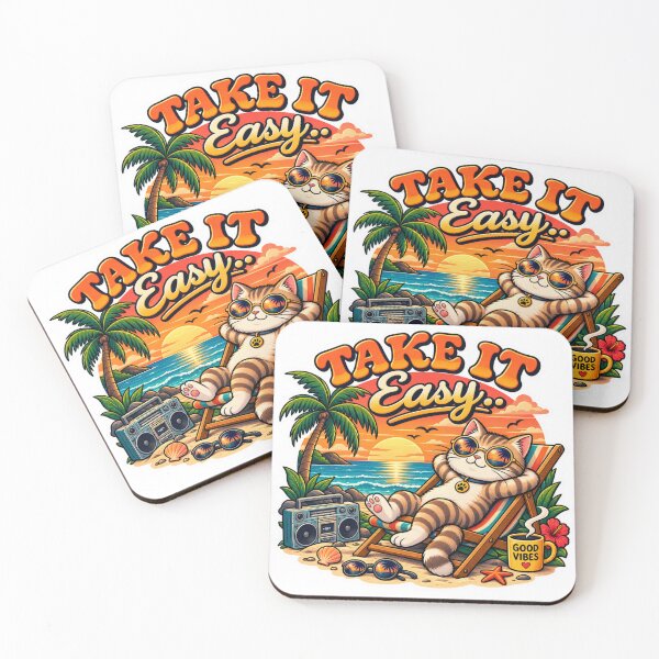 Item preview, Take It Easy Beach Cat Sticker – Cute Tropical Cat Summer Vacation Design designed and sold by Genzfirevibes.