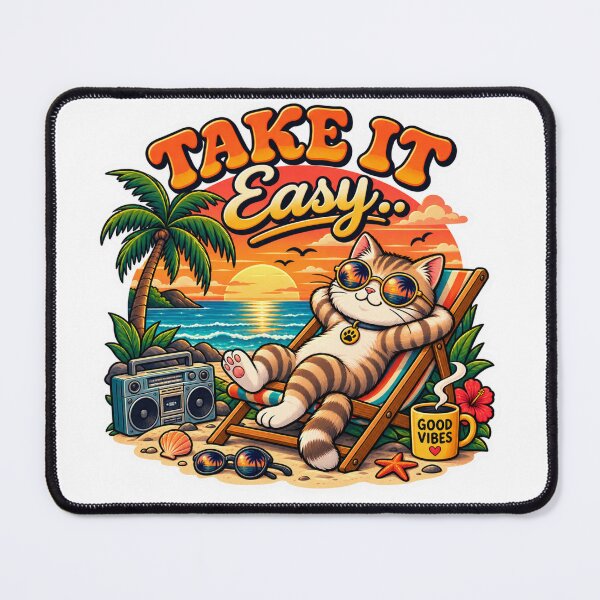 Item preview, Take It Easy Beach Cat Sticker – Cute Tropical Cat Summer Vacation Design designed and sold by Genzfirevibes.