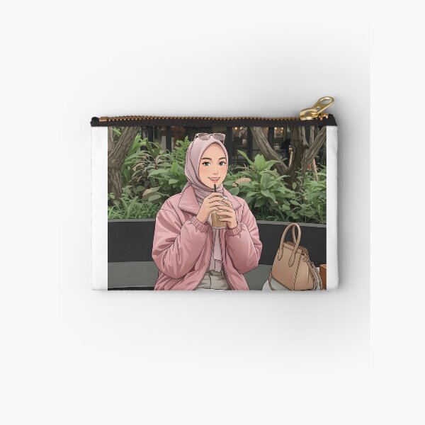 Item preview, Pink Hijab Girl Enjoying Coffee in a Cozy Botanical Café illustration vector art human art creating a peaceful and timeless aesthetic.  designed and sold by sabartgunpla.