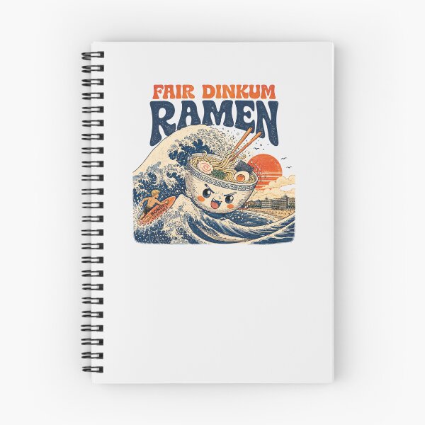 Item preview, FAIR DINKUM RAMEN Funny Japanese Ramen Surf Bondi Beach Great Wave Retro designed and sold by Yellowriversss.