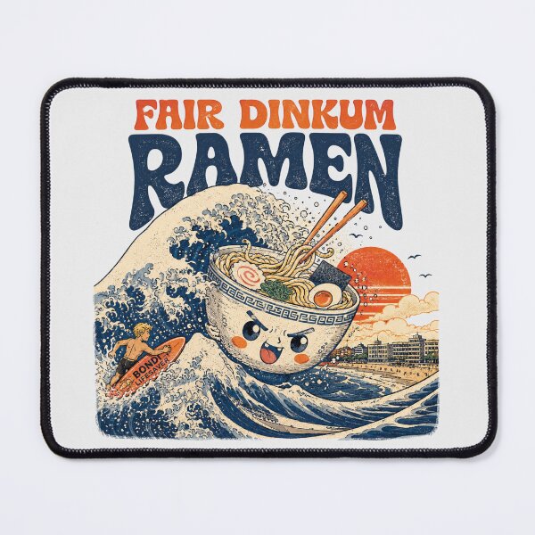 Item preview, FAIR DINKUM RAMEN Funny Japanese Ramen Surf Bondi Beach Great Wave Retro designed and sold by Yellowriversss.