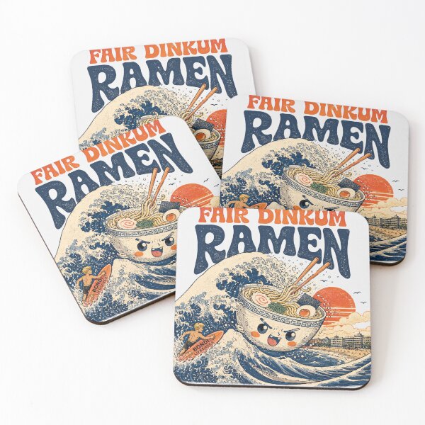 Item preview, FAIR DINKUM RAMEN Funny Japanese Ramen Surf Bondi Beach Great Wave Retro designed and sold by Yellowriversss.