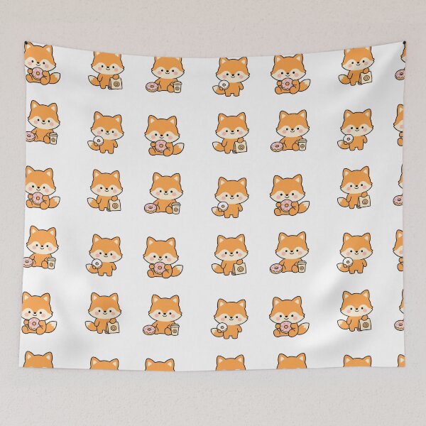 Item preview, Orange Fox With Donuts And Coffee – Cute Kawaii Cartoon designed and sold by Moffyuniverse.