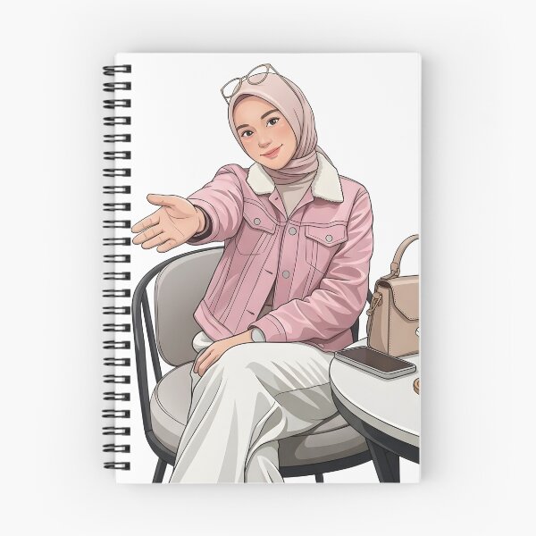 Item preview, Pink Hijab Girl Enjoying Coffee in a Cozy place human art illustration designed and sold by sabartgunpla.