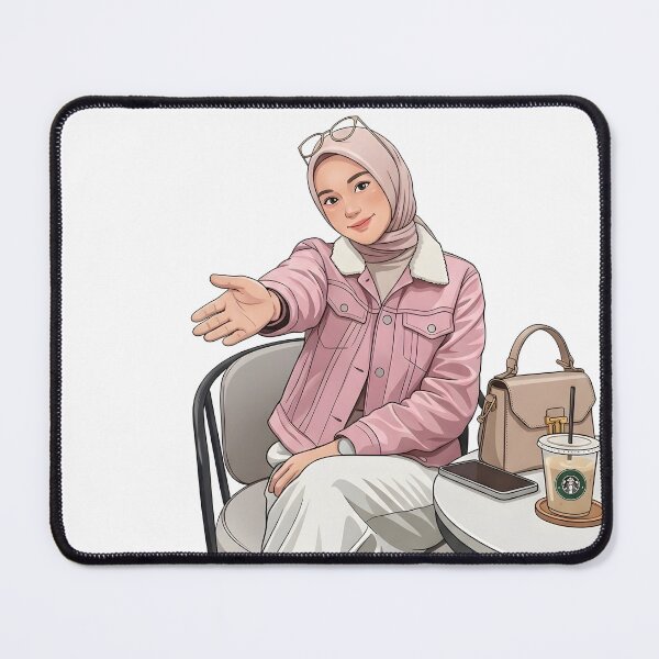 Item preview, Pink Hijab Girl Enjoying Coffee in a Cozy place human art illustration designed and sold by sabartgunpla.