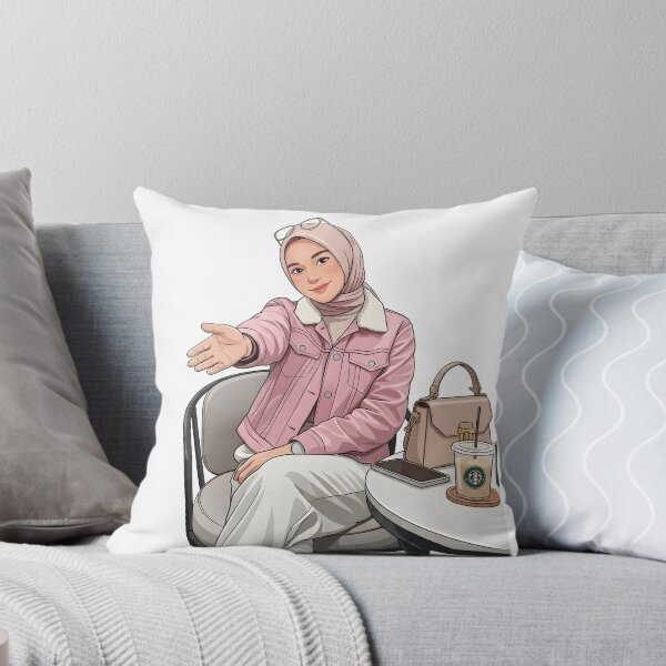 Item preview, Pink Hijab Girl Enjoying Coffee in a Cozy place human art illustration designed and sold by sabartgunpla.