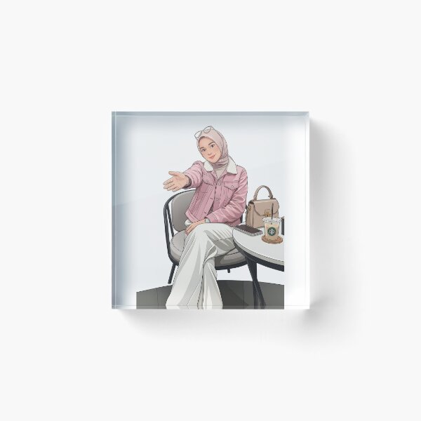 Item preview, Pink Hijab Girl Enjoying Coffee in a Cozy place human art illustration designed and sold by sabartgunpla.